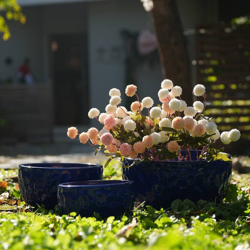 Ceramic Pots in Cobalt Blue Violets and Herbs with Breathable Design