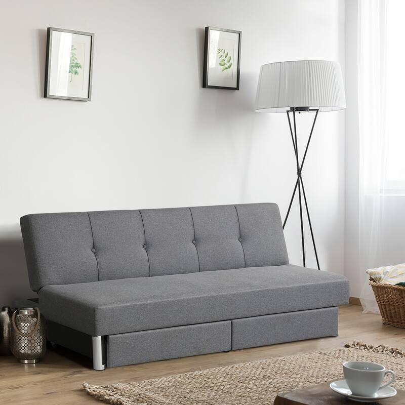 Costway Convertible Futon Sofa Bed Adjustable Couch Sleeper w/ Two - See Details