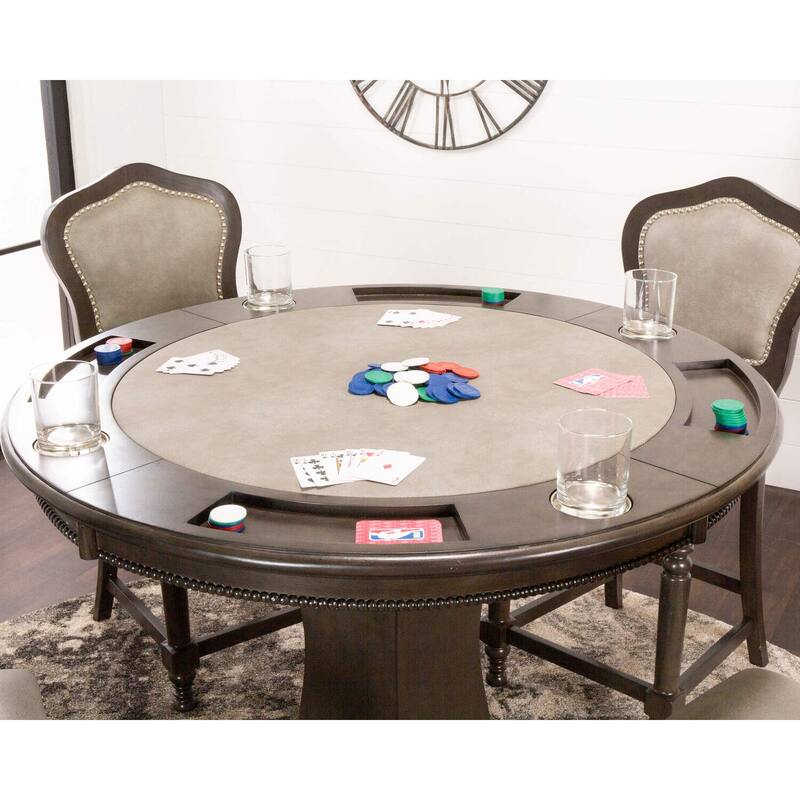 3-in-1 Counter Height Game Table & Dining Set - Poker, Chess, Rummy - Gray Wood & Stools