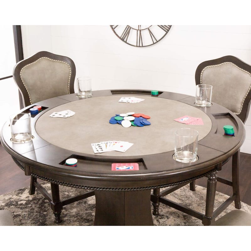 5 Piece Round Counter Height Dining Game Table Set - Poker, Chess, Rummy - Distressed Gray Wood & Stools