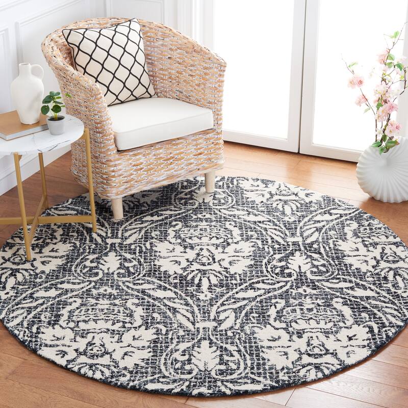 SAFAVIEH Handmade Abstract Martijke Modern Wool Rug - 6' Round - Ivory/Navy