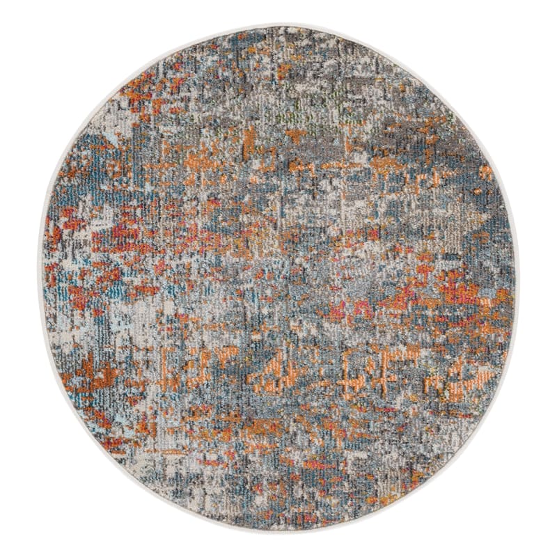 SAFAVIEH Madison Coleen Modern Abstract Rug - 4' Round - Grey/Orange