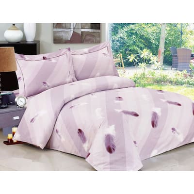 Violet Linen French Feathers Pattern, Luxury 200 Thread Count Poly-Cotton Percale, Levendor, Bedding Duvet Cover Set