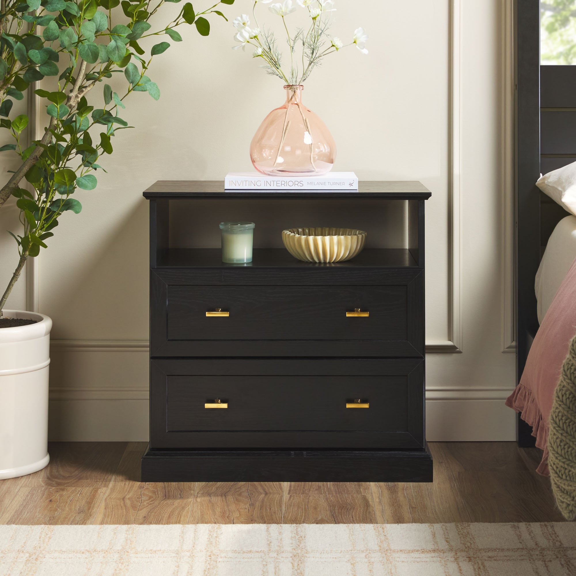 Walker Edison Modern Farmhouse Easy Assembly Nightstand and Open Shelf