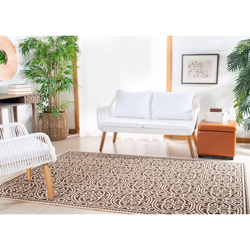 SAFAVIEH Linden Marylee Indoor/ Outdoor Waterproof Patio Backyard Rug - 5'3" x 7'6" - Natural/Brown
