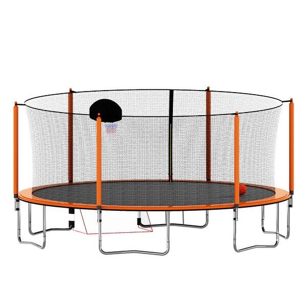 slide 2 of 14, 16FT Trampoline with Basketball Hoop pump and Ladder(Inner Safety Enclosure) Recreational Kids Trampoline Kids