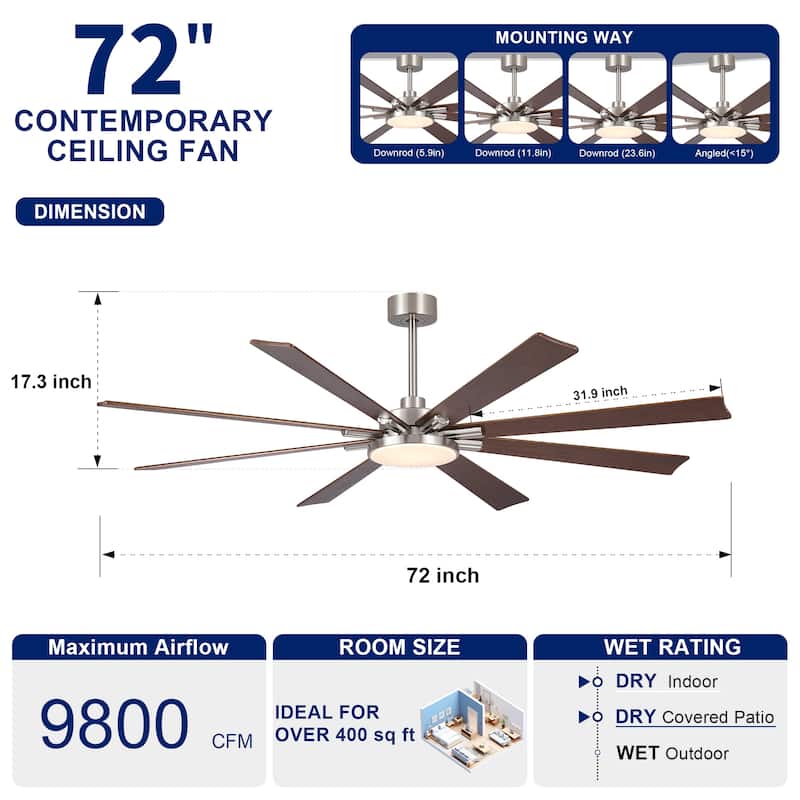Gabriel 72 in. Indoor Black PlyWood Smart Ceiling Fan with Integrated LED, Works with Alexa/Google