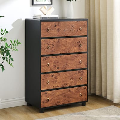 5 Drawers Dresser, Modern Chest of Drawers with Vintage Circle Handle and Curved Profile Design