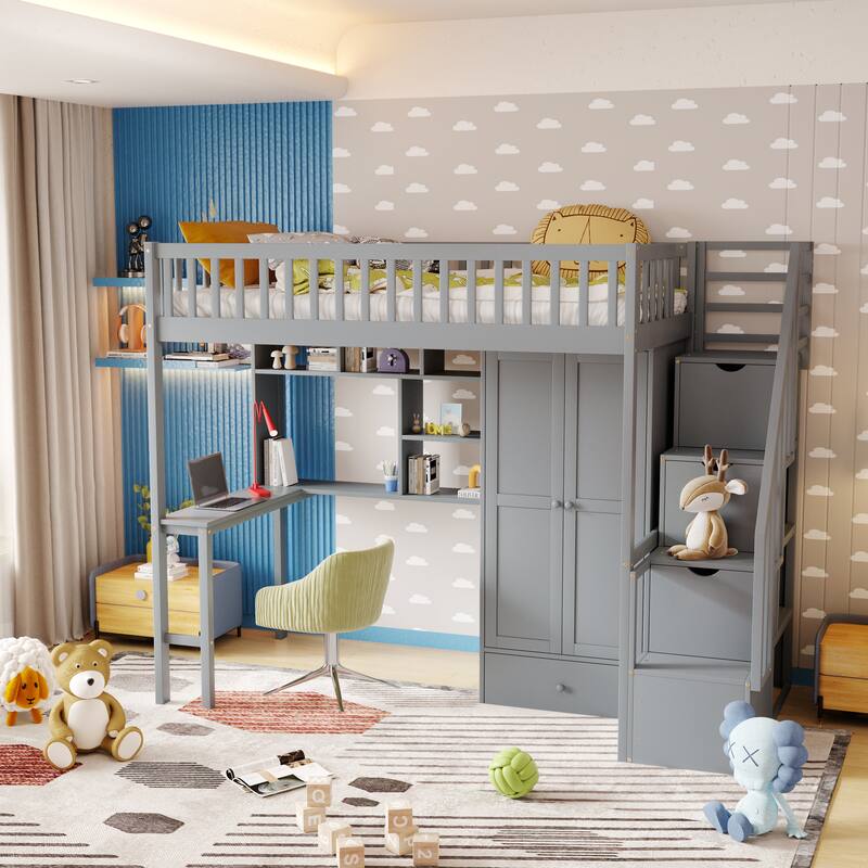Full Size House Low Loft Bed with Four Drawers