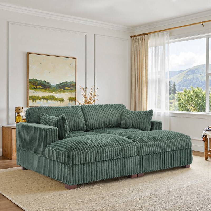 Modern Modular Flannel Fabric Upholstered Sectional Sofa with Square Arm