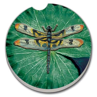 Counterart Absorbent Stoneware Car Coaster, Dragonfly, Set of 2 - 2.5
