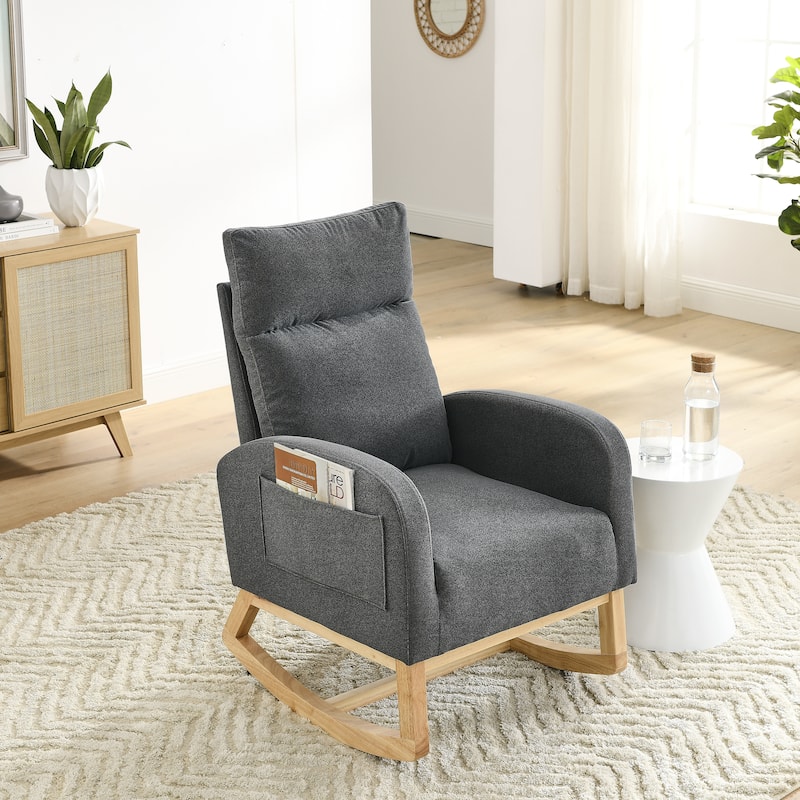 27.6"W Modern Accent High Backrest Living Room Lounge Arm Rocking Chair, Two Side Pocket