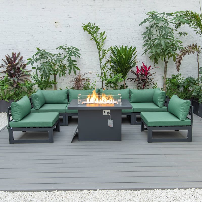Outdoor 7-Piece Patio Sectional Set Aluminum Frame W/ Fire Pit Table