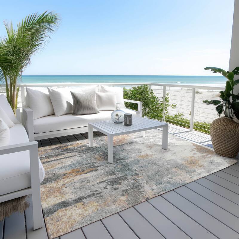 Machine Washable Indoor/ Outdoor Abstract Modern Chantille Rug