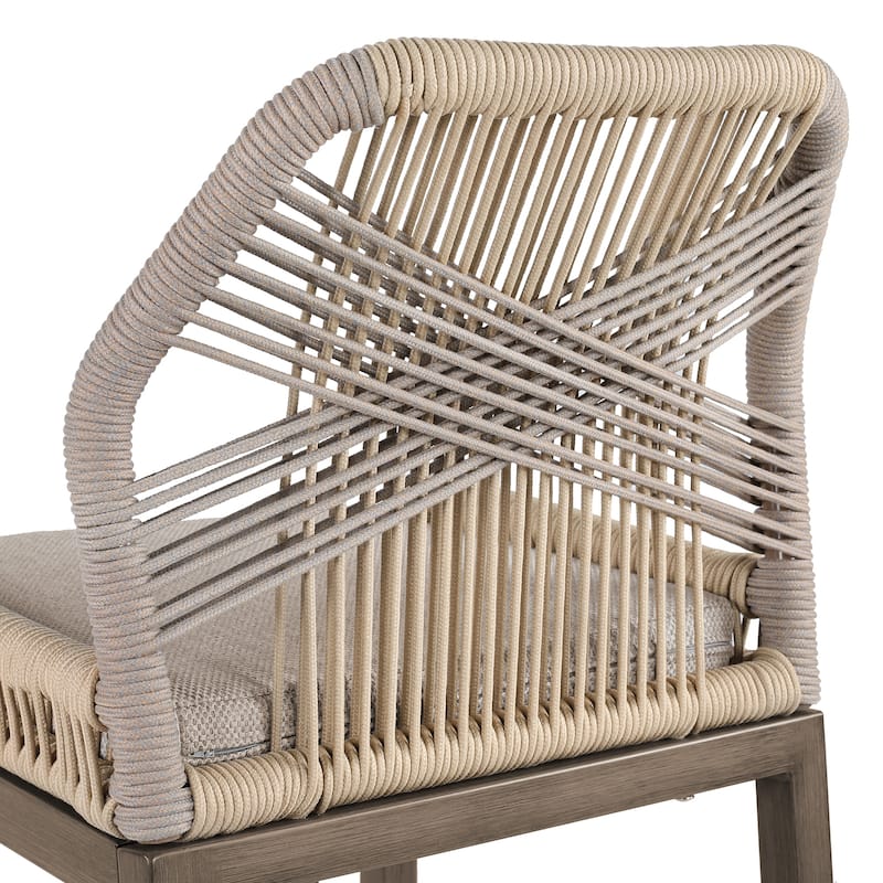 2 Set Modern Aluminum Twill Wicker Woven Outdoor Bar Stool Chair Set, Counter Height Stool with Back and Cushion - 40.6"H