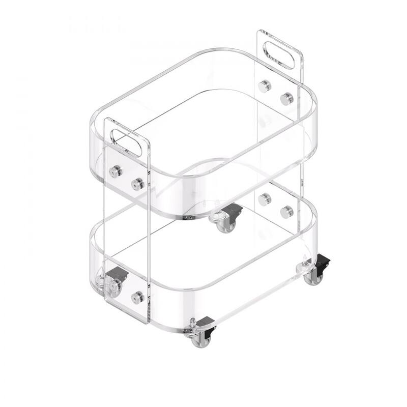 Clear Acrylic 2-Tier Side Table with Lockable Wheels and Transparent Storage - 12 x 16.3 x 18.9 in