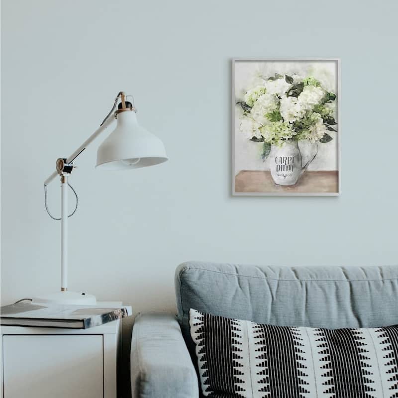 Stupell Carpe Diem Motivation with White Hydrangea Bouquet Framed Wall Art - Multi-Color