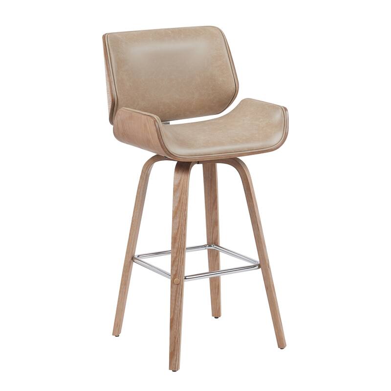 Tyler Mid-Century Swivel Bar Stool, Upholstered Counter Height Chair with Bentwood Legs