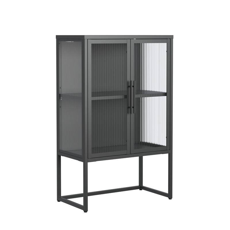 Benvolio 41.34-inch Black Two Door Metal Storage Cabinet with Fluted Clear Doors - 41.34