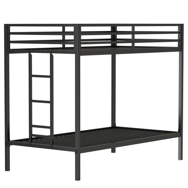 Twin Over Twin Metal Bunk Bed with Ladder and Guardrails