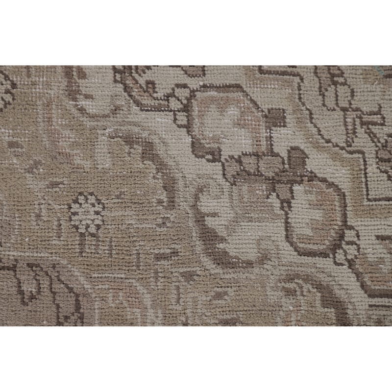 Distressed Tabriz Persian Vintage Rug Handmade Beige Wool Carpet - 6'6"x 9'8"