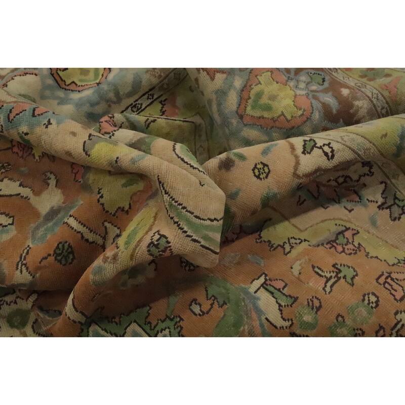 Hand Knotted Oriental 100% Wool Carpet Traditional Floral Oranges & Rust Tabriz Area Rug - 12' 10'' X 9' 9''