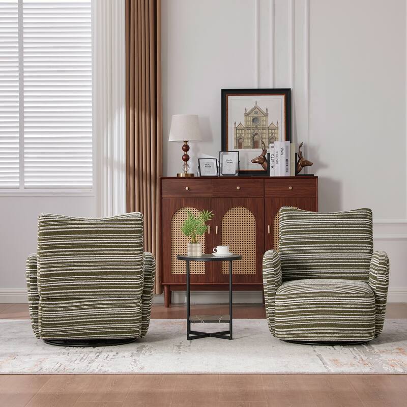 Swivel Striped Accent Chair with Metal Base, Modern Arm Chair for Living Room, Fabric Club Single Sofa Chair