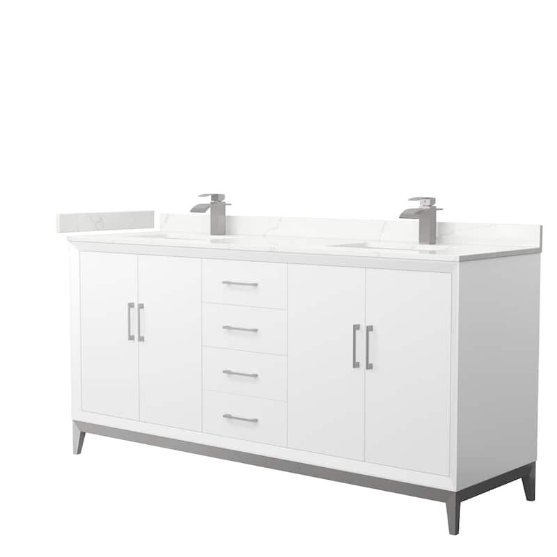 Amici 72-inch Double Vanity, Quartz Top - White, Nickel Trim, Giotto Quartz Top
