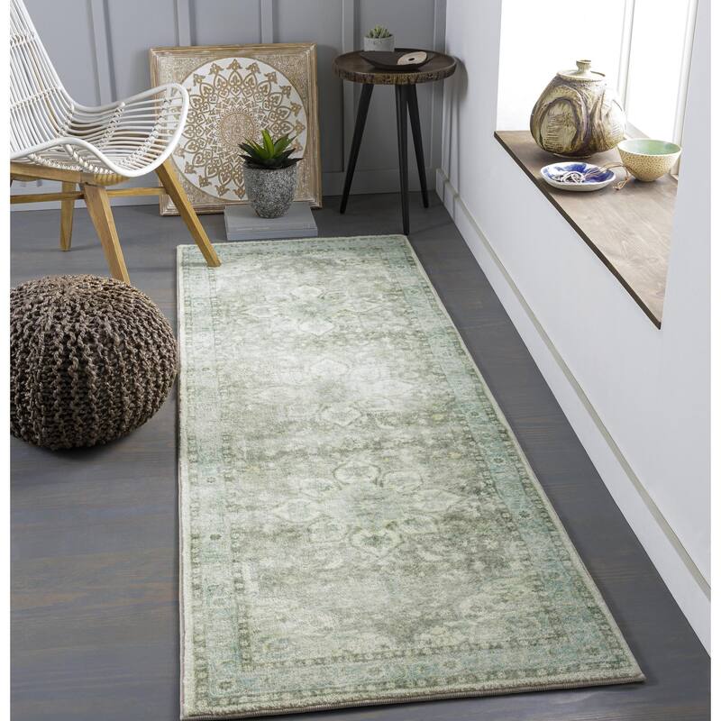 Livabliss Erin Updated Traditional Medallion Area Rug - Sage/Grey - 2' 7" x 7' 7"