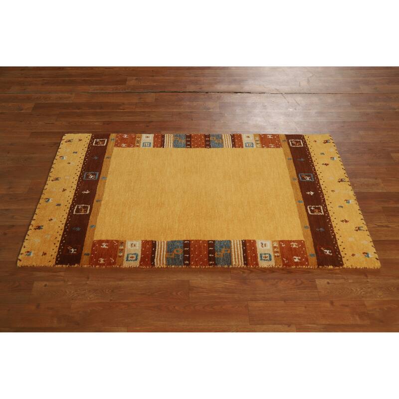 Hand Knotted Oriental 100% Wool Carpet Tribal Tribal Yellow & Gold Gabbeh Area Rug - 4' 4'' X 2' 6''