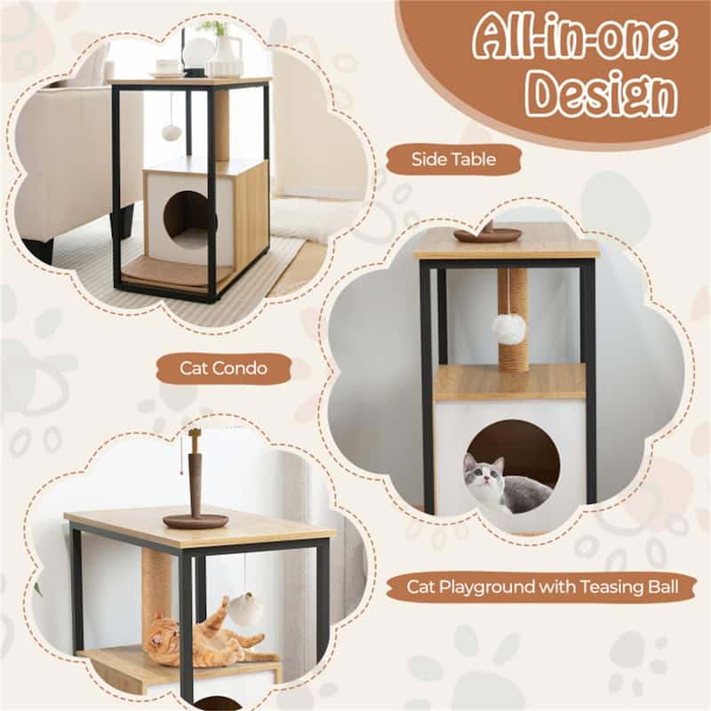 26"H Cat Coffee Table Cat Furniture Tail Table Cat House With Scratching Post - 24" x 14" x 26" (L x W x H)