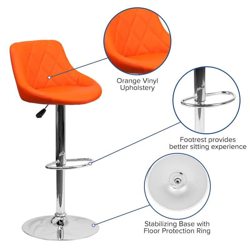Diamond Pattern Vinyl Bucket Seat Adjustable Barstool - 18.5"W x 19"D x 33.25" - 41.75"H