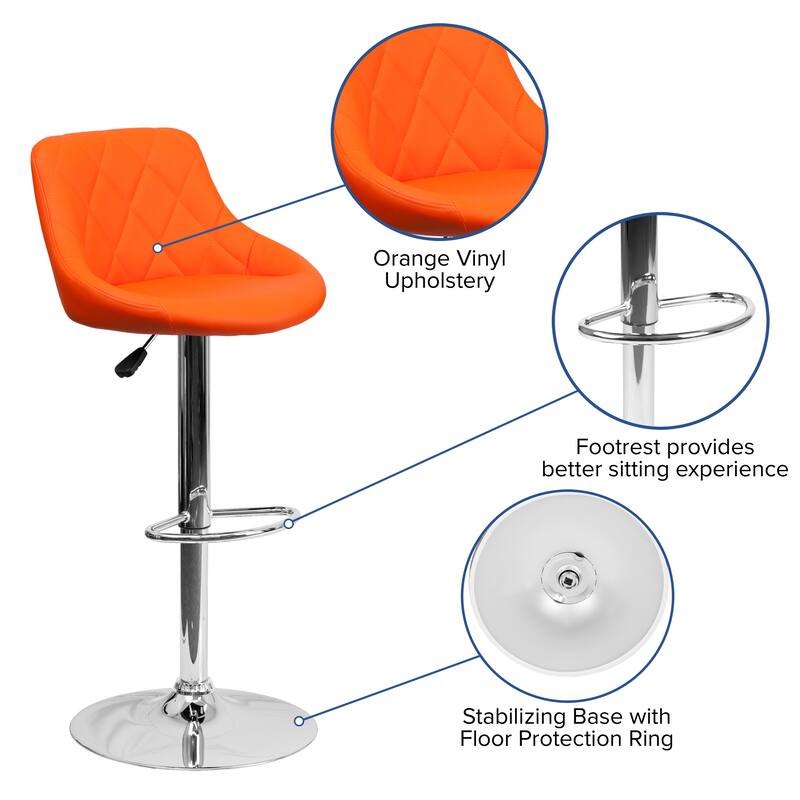 Vinyl Bucket Seat Adjustable Diamond Back Barstool (Set of 2) - 18.50"W x 19"D x 33.25" - 41.75"H