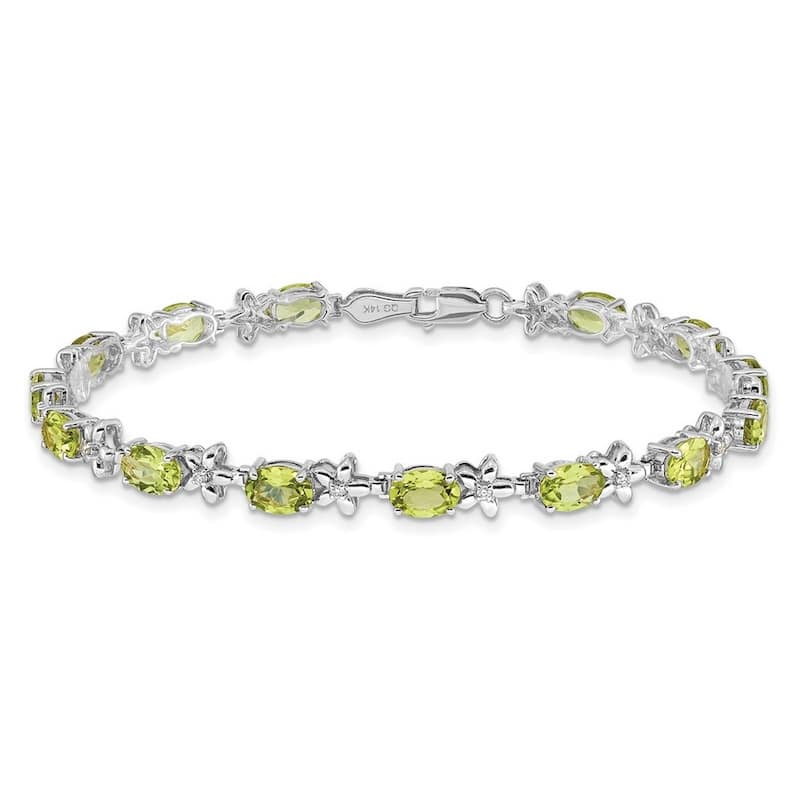 Curata Yellow or White 14k Gold 4.5mm 7" Gemstone and Diamond Flower Bracelet