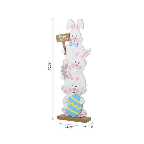 dimension image slide 2 of 3, Glitzhome Wooden Happy Easter Bunny Eggs Porch Sign Standing Decor Spring Gift
