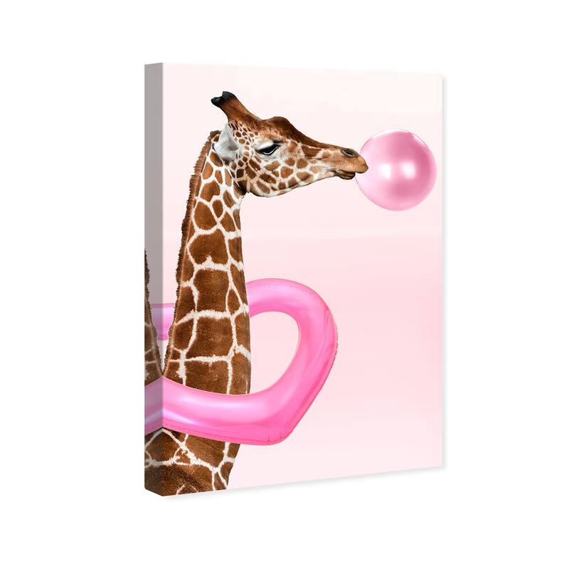 Wynwood Studio Canvas Animals Funky Gum Giraffe Pink and Dark Pink Glam Wall Art Canvas Print