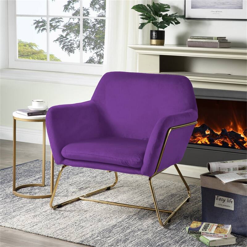 Velvet Accent Chair with Metal Base