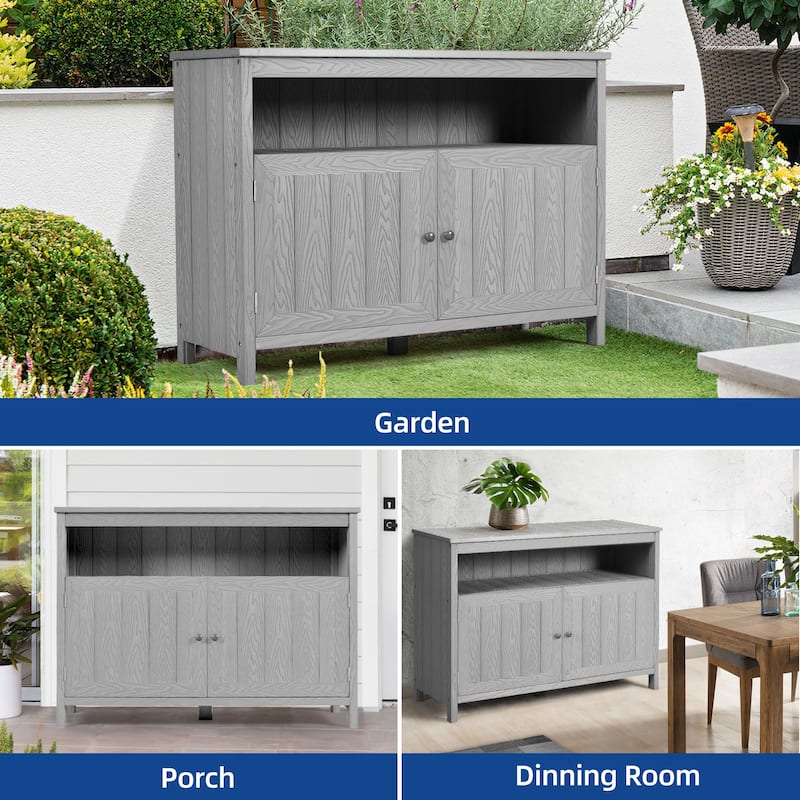 Moasis 44" Outdoor Sideboard Patio Bar Table with Storage Cabinet and Shelves