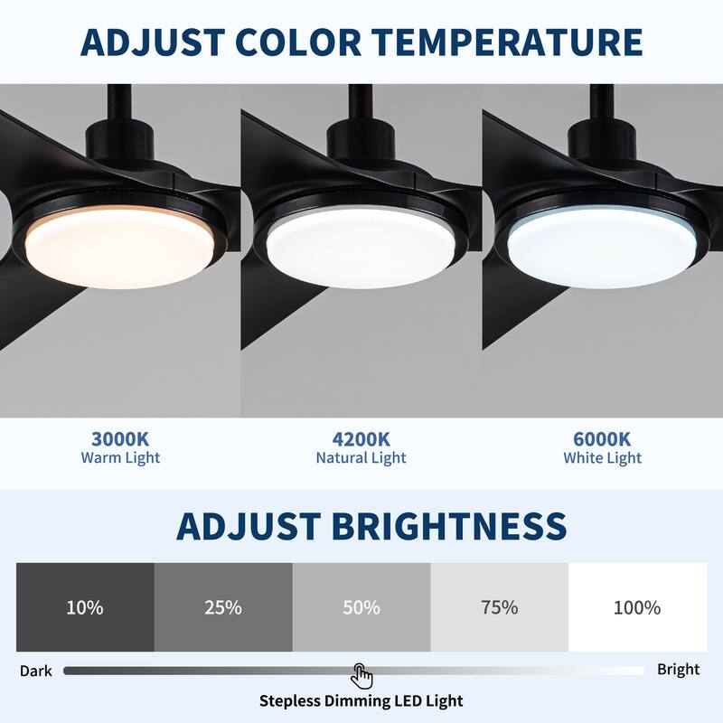 56 inch All-Weather Outdoor Waterproof Modern Black Ceiling Fan with Light and Quiet DC Motor for Patio Porch