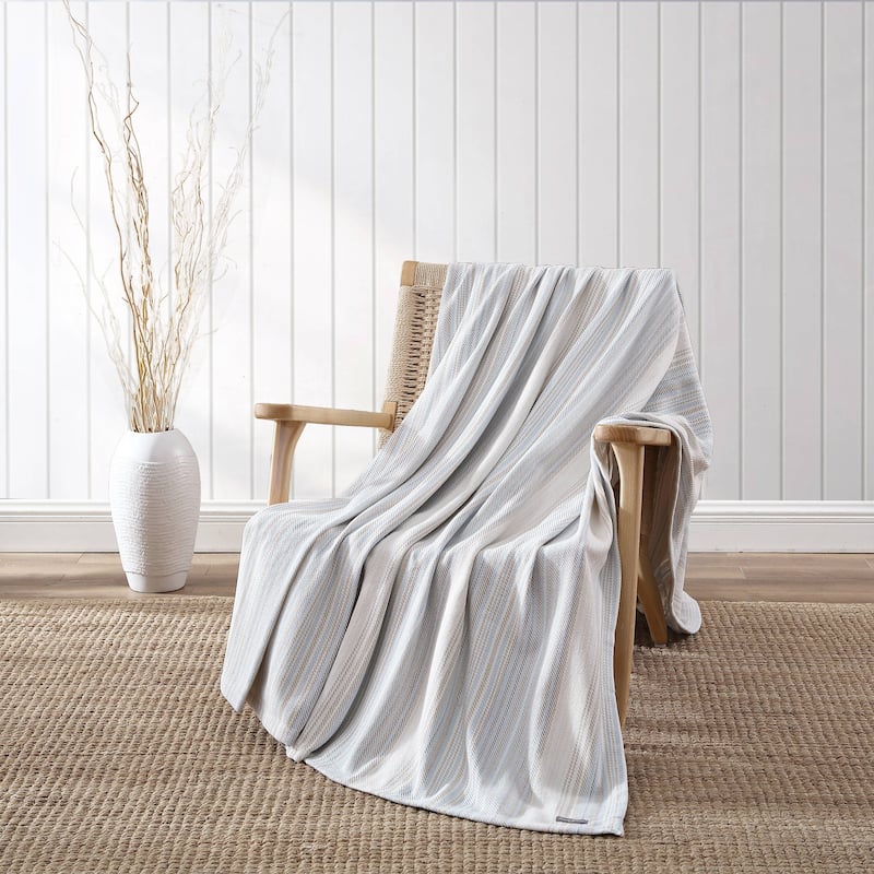 Tommy Bahama Sandy Shore Stripe Cotton Woven Reversible Blanket