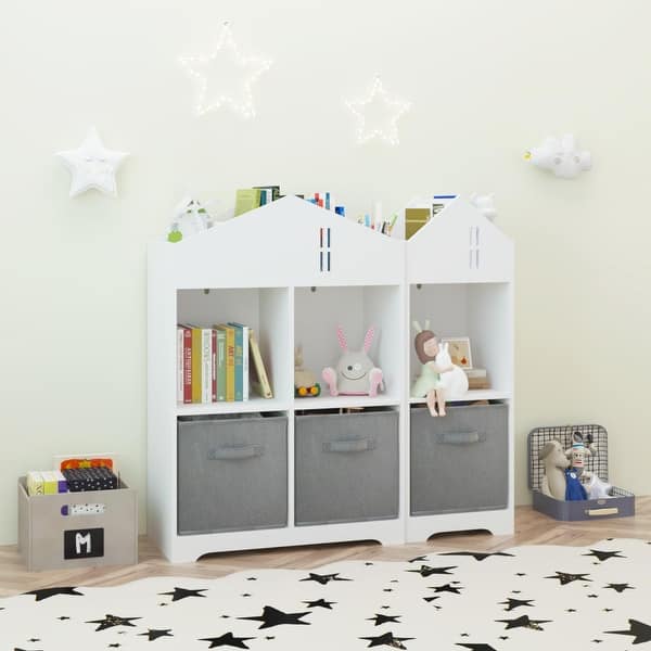 slide 2 of 15, Kids' 2-Tier Storage Bookcase with Shelves White+Grey