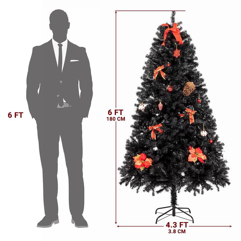 6ft Black PVC Christmas Tree with 1050 Branches and Metal Stand Perfect Holiday Centerpiece - 6-Feet