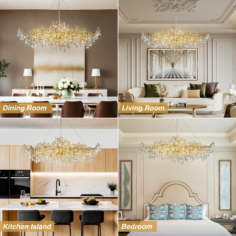 KAYLA 47.2" 14-Lights Gold Luxury Crystal Linear Chandelier - N/A