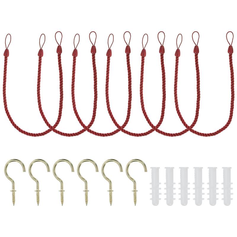 6pcs Curtain Tiebacks Ropes, Decorative Tie Backs with Hooks & Bolts