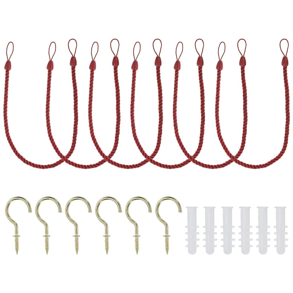 6pcs Curtain Tiebacks Ropes, Decorative Tie Backs with Hooks & Bolts