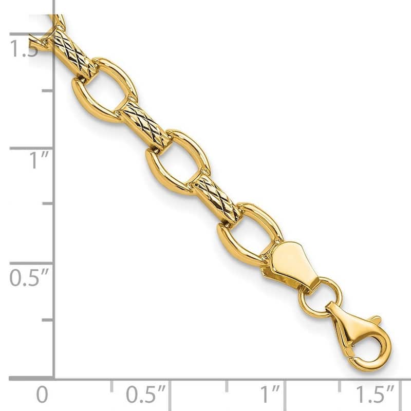 Curata 14k Yellow Gold Sparkle-Cut Fancy Link Bracelet - 7 Inch
