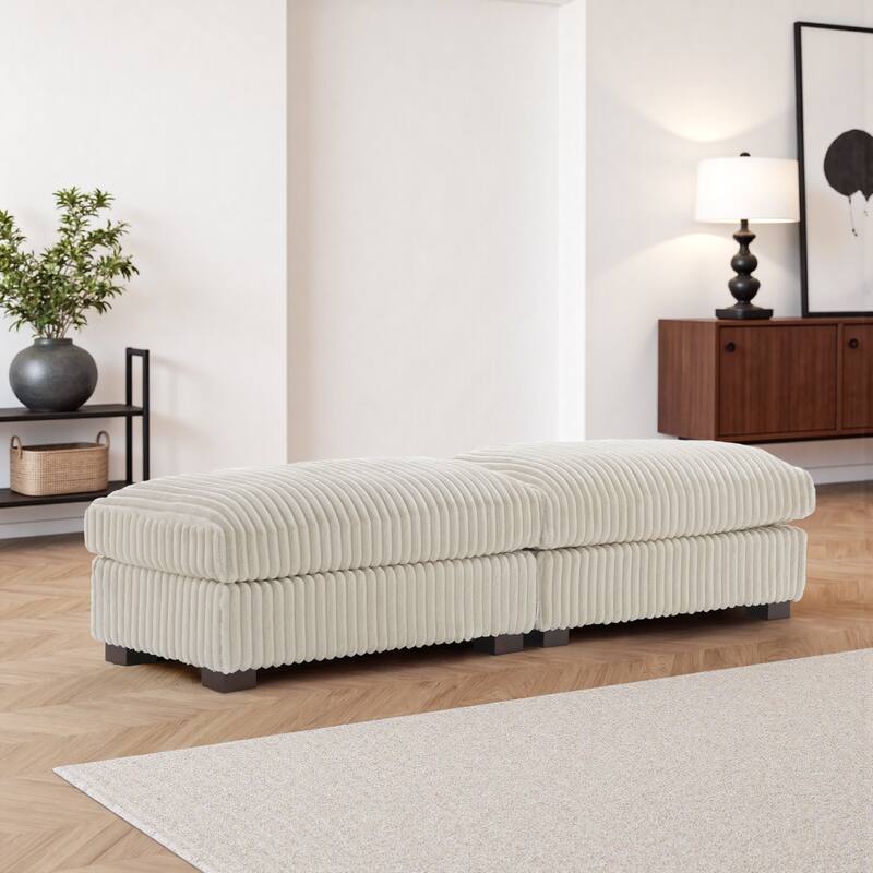 40" Oversized Plush Flannel Upholstered Ottoman Footstool Set of 2 - White