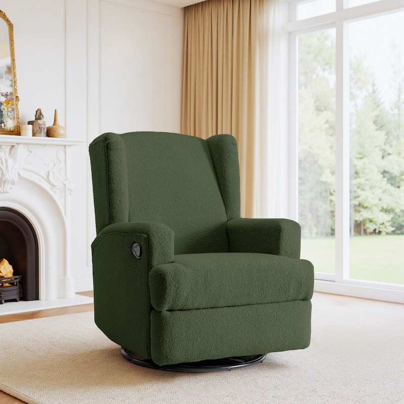 UIXE Upholstered Chenille/Boucle Swivel Glider Rocker Recliner - Green/Boucle