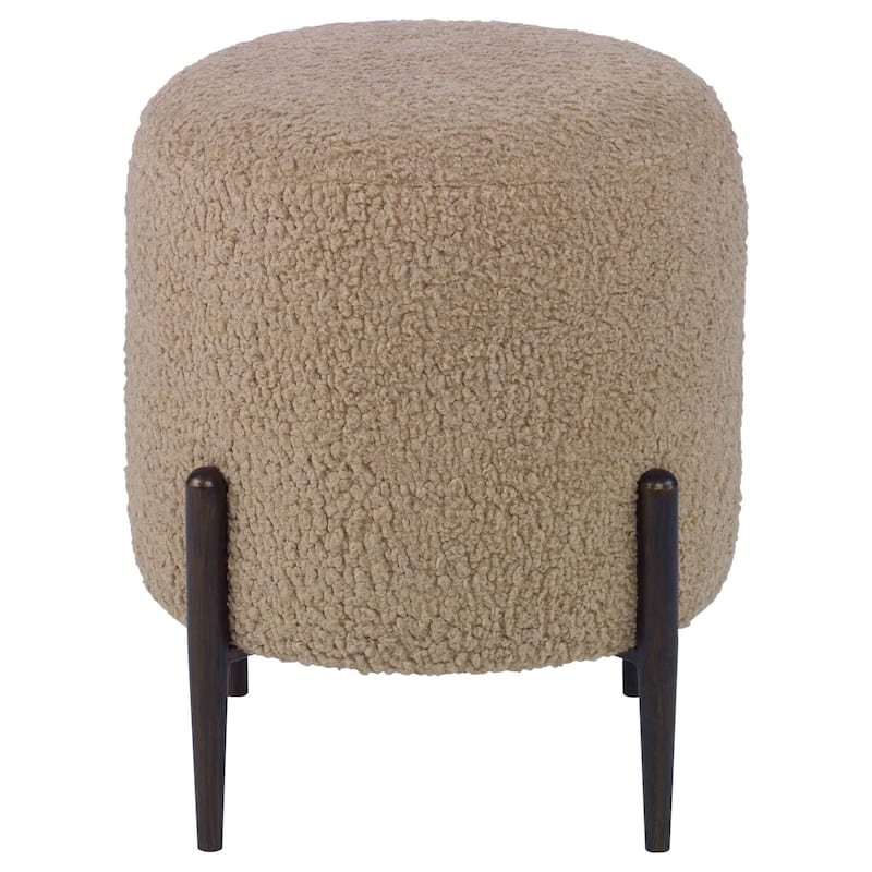 Faux Shearling Plush Ottoman with Metal Legs - 18" - Latte Brown