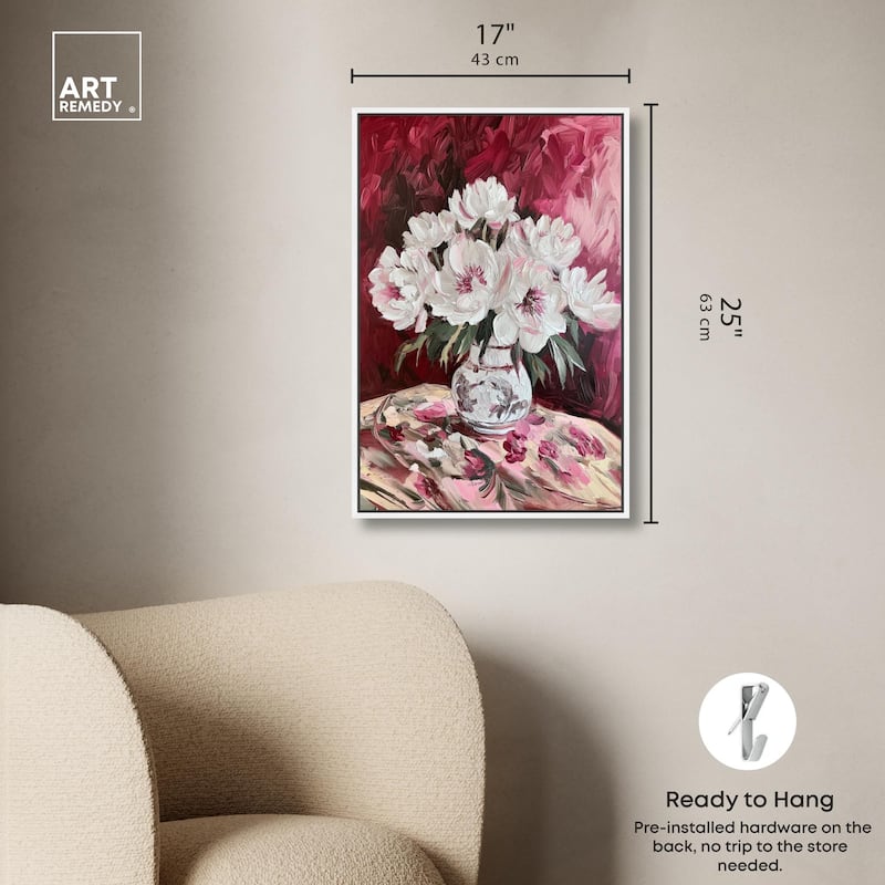 Peonies on Ruby Tide Canvas by Art Remedy